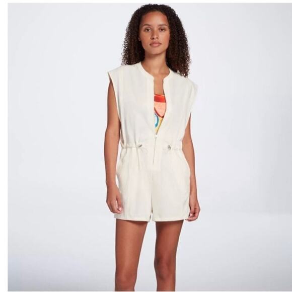 Calia Soft Utility Romper Shorts  Sleeveless Lightweight Cream size XL Relaxed - Picture 2 of 16